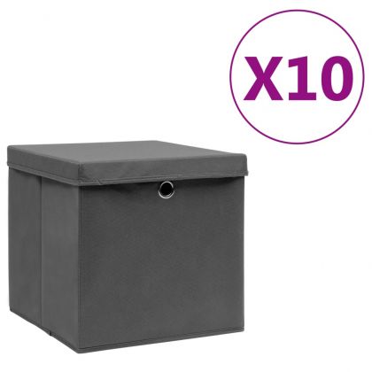 Кутии за съхранение с капаци 10 бр 28x28x28 см черни