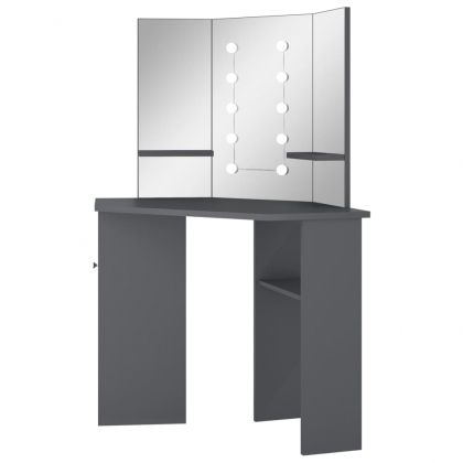 Ъглова тоалетка с LED, сива, 111x54x141,5 см