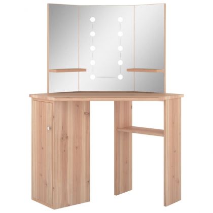 Ъглова тоалетка с LED, дъб, 111x54x141,5 см