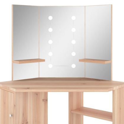 Ъглова тоалетка с LED, дъб, 111x54x141,5 см