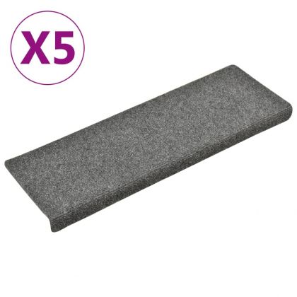 Изтривалки за стълби, самозалепващи се, 5 бр., 65x21x4 см, светлосиви, правоъгълни, кант