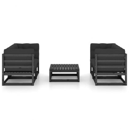 Градински лаундж комплект, 5 части, с възглавници, бор масив