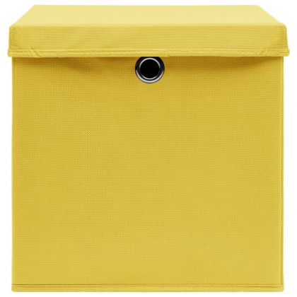Кутии за съхранение с капаци 10 бр жълти 32x32x32 см плат