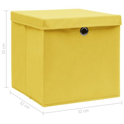 Кутии за съхранение с капаци 10 бр жълти 32x32x32 см плат