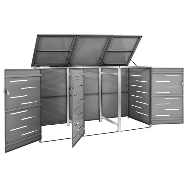 Троен навес за кофа за смет 207x77,5x112,5 см инокс