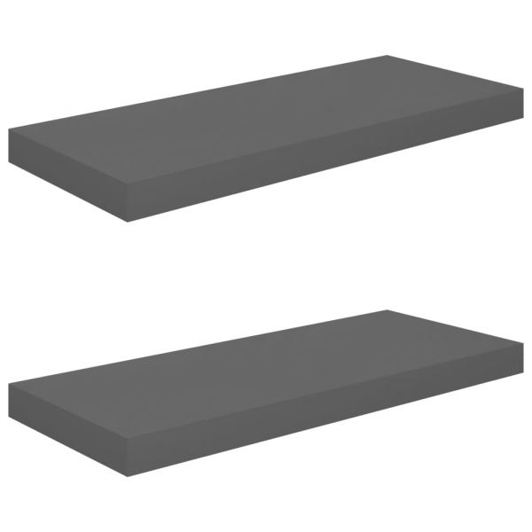 Окачени стенни рафтове, 2 бр, сив гланц, 60x23,5x3,8 см, МДФ