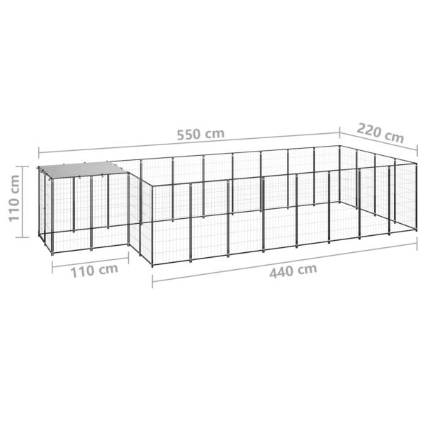 Клетка за кучета, черна, 10,89 м², стомана