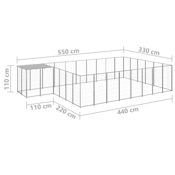 Клетка за кучета, сребриста, 15,73 м², стомана