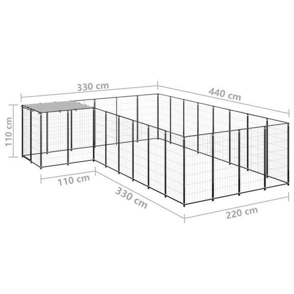 Клетка за кучета, черна, 10,89 м², стомана