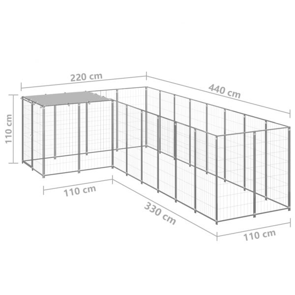 Клетка за кучета, сребриста, 6,05 м², стомана