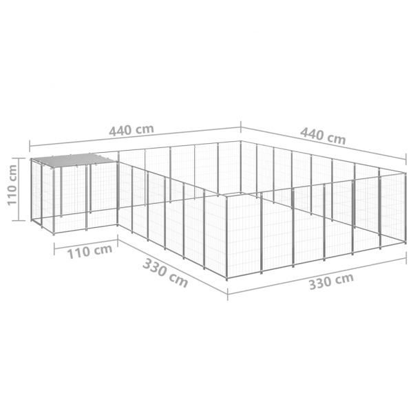 Клетка за кучета, сребриста, 15,73 м², стомана