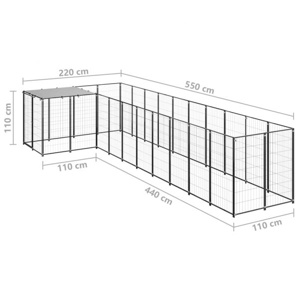 Клетка за кучета, черна, 7,26 м², стомана