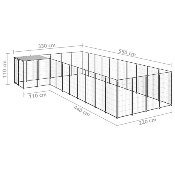 Клетка за кучета, черна, 13,31 м², стомана