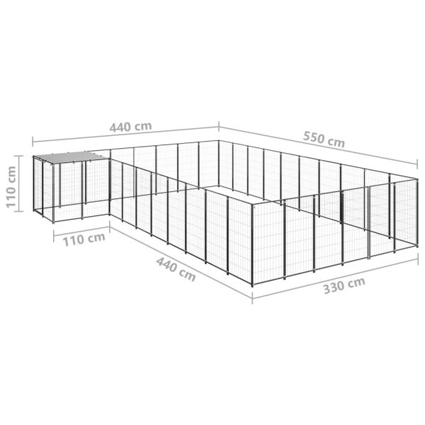 Клетка за кучета, черна, 19,36 м², стомана