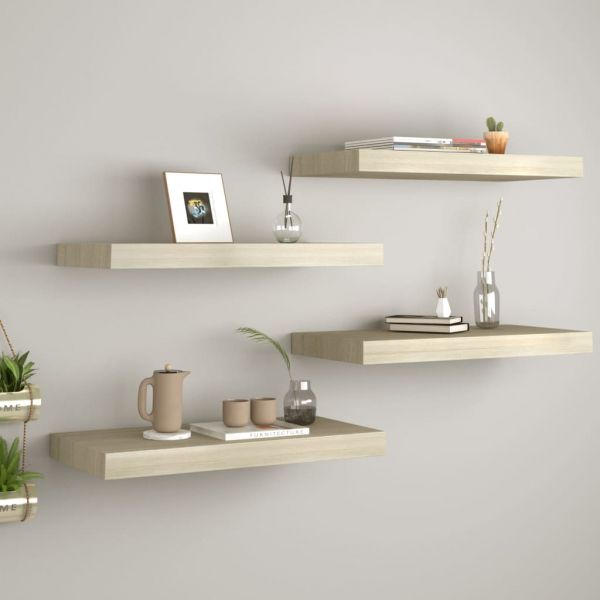 Окачени стенни рафтове, 4 бр, дъб, 50x23x3,8 см, МДФ