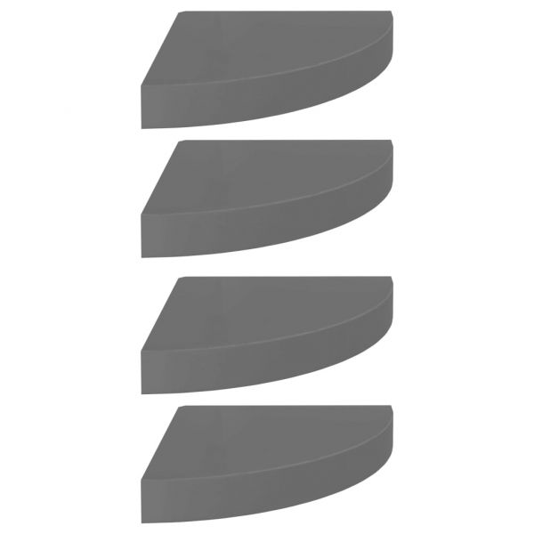 Окачени ъглови рафтове, 4 бр, сив гланц, 25x25x3,8 см, МДФ