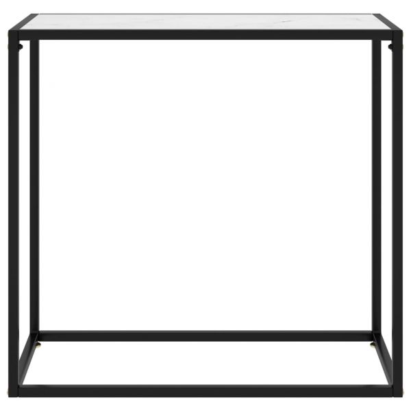 Конзолна маса, бяла, 80x35x75 cм, закалено стъкло