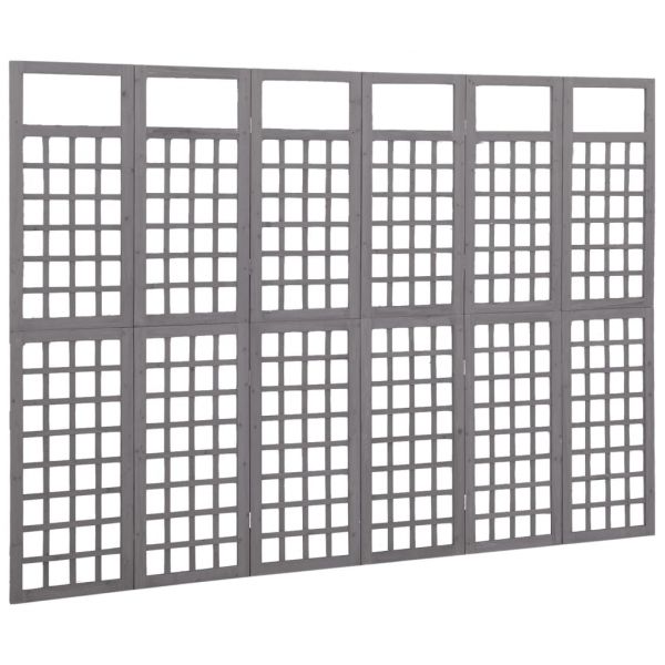 Параван за стая, 6 панела, сив, масивна ела, 242,5x180 см