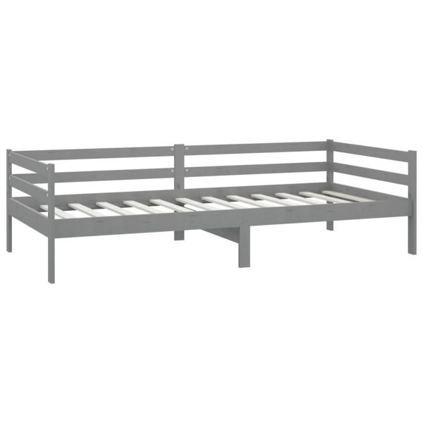 Дневно легло с матрак, 90x200 см, сиво, борово дърво масив