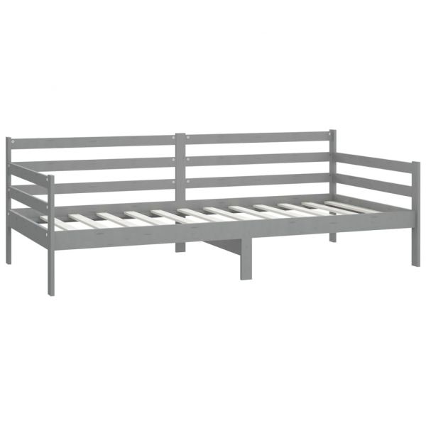 Дневно легло с матрак, 90x200 см, сиво, борово дърво масив