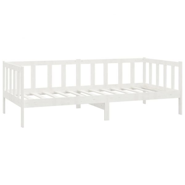 Дневно легло с матрак, 90x200 см, бяло, борово дърво масив