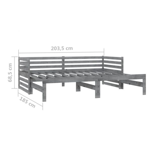Разтегателно дневно легло 2x(90x200) см сиво борово дърво масив