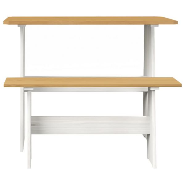 Трапезна маса с пейка REINE, меденокафяво и бяло, бор масив