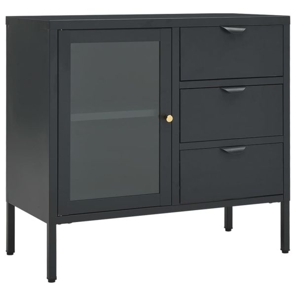 Бюфет, антрацит, 75x35x70 см, стомана и закалено стъкло