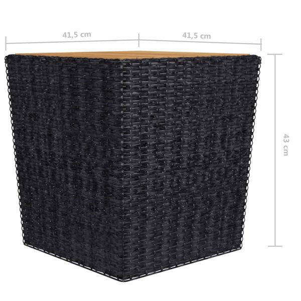 Бистро комплект, 3 части, черен полиратан и акациево дърво