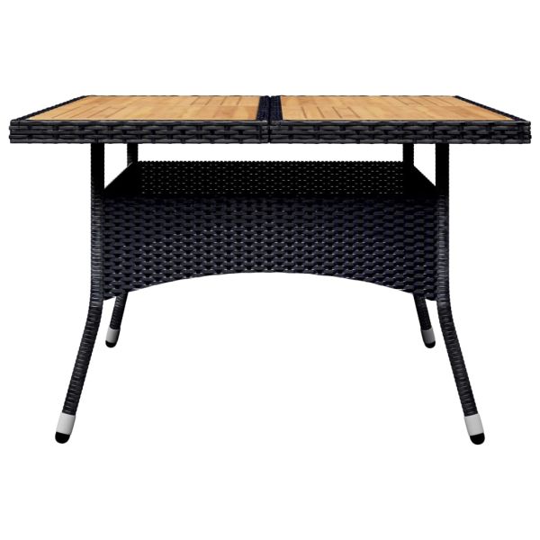 Градински трапезен комплект, 9 части, полиратан и акация, черен