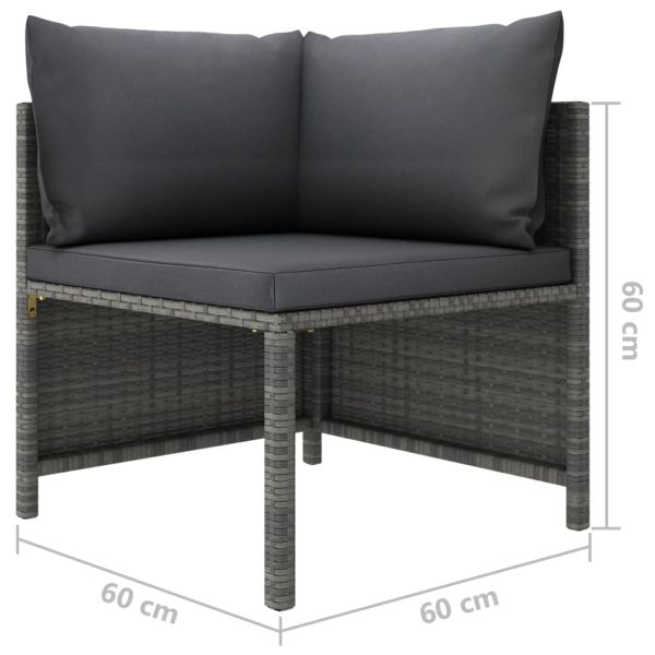 Градински комплект с възглавници, 12 части, полиратан, сив
