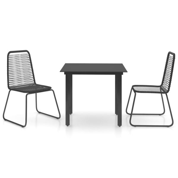 Градински трапезен комплект, 3 части, PVC ратан, черен