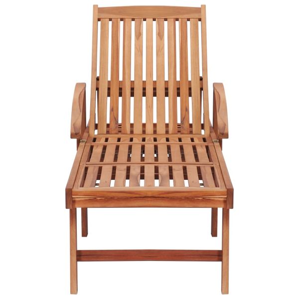 Шезлонг с кремаво шалте, тиково дърво масив