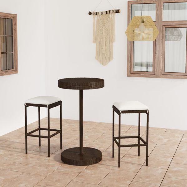 Градински бар комплект с възглавници, 3 части, кафяв полиратан