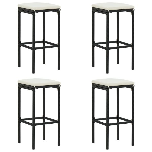 Градински бар комплект с възглавници, 5 части, черен полиратан