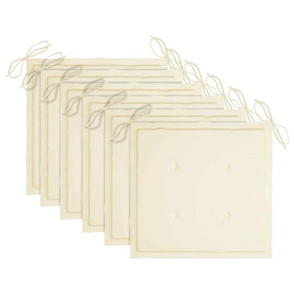 Градински столове с кремави възглавници 6 бр тиково дърво масив