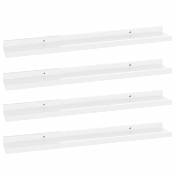 Стенни рафтове, 4 бр, бял гланц, 60x9x3 см