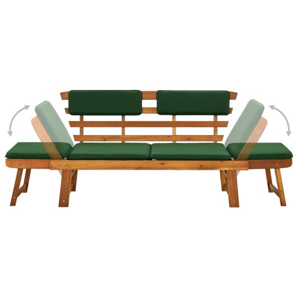 Градинска пейка с възглавници 2-в-1, 190 см, акация масив