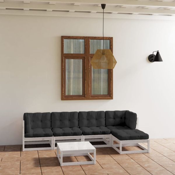 Градински лаундж комплект, 6 части, с възглавници, бор масив