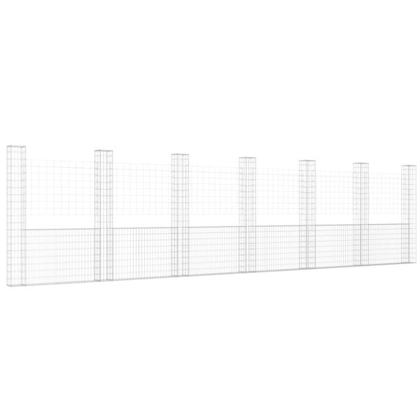 U-образна габионна кошница със 7 стълба, желязо, 740x20x200 см