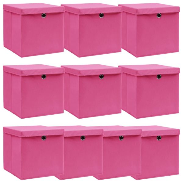 Кутии за съхранение с капаци 10 бр розови 32x32x32 см плат
