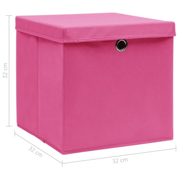 Кутии за съхранение с капаци 10 бр розови 32x32x32 см плат