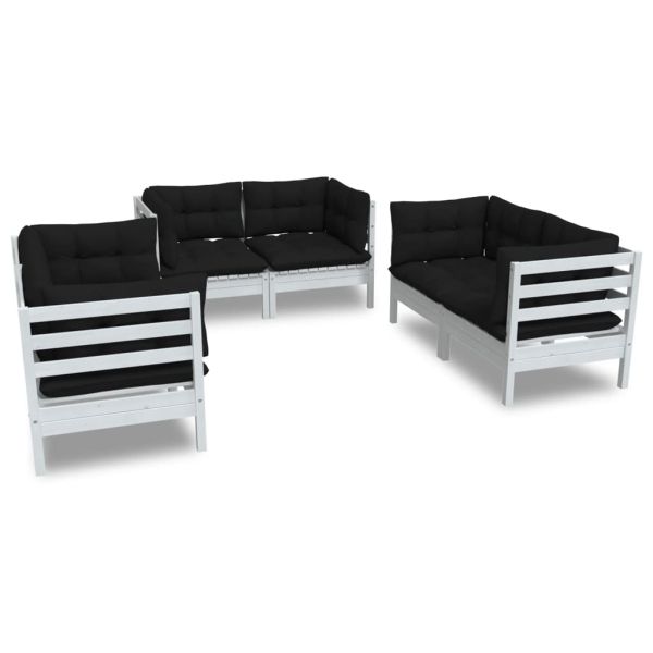 Градински лаундж комплект с възглавници, 6 части, бор масив