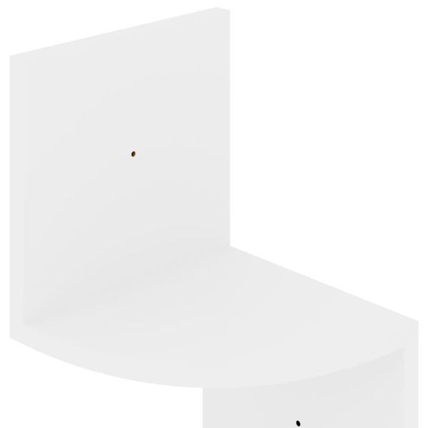 Стенен ъглов рафт, бял гланц, 19x19x123 см, инженерно дърво