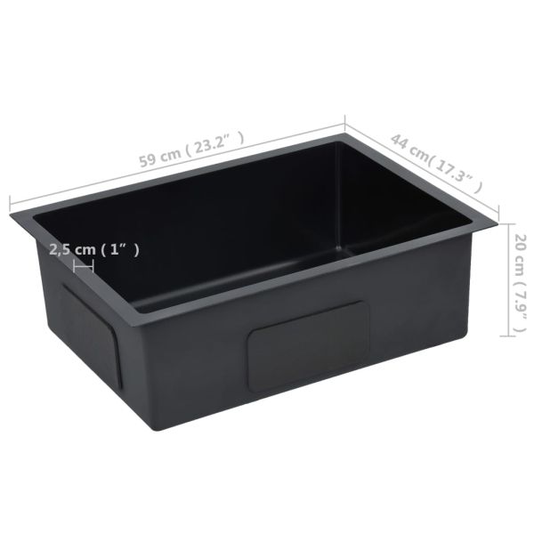 Ръчно изработена кухненска мивка, черна, неръждаема стомана