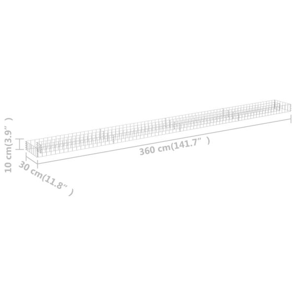 Габион повдигната леха, поцинкована стомана, 360x30x10 cм