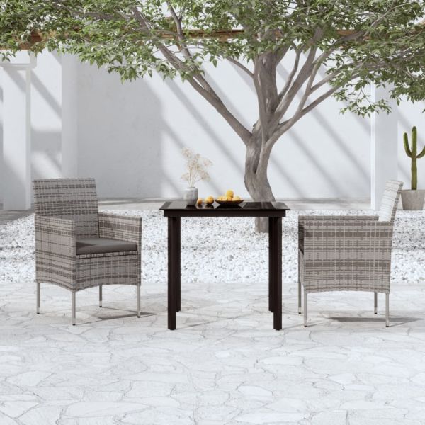 Градински трапезен комплект 3 части с възглавници сиво и черно