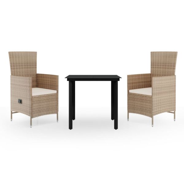 Градински трапезен комплект от 3 части с възглавници, бежово