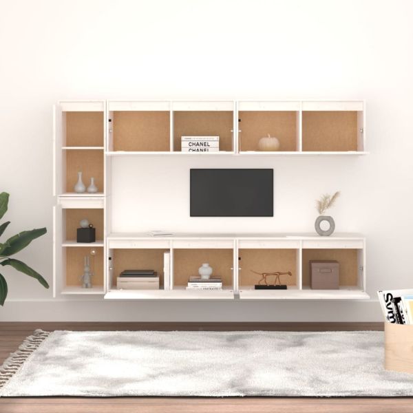 ТВ Шкафове, 6 бр, бели, бор масив