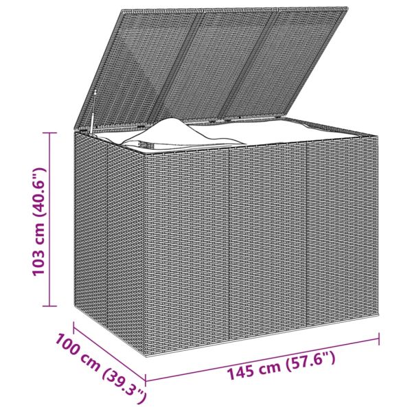 Кутия за градински възглавници PE ратан 145x100x103 см сива
